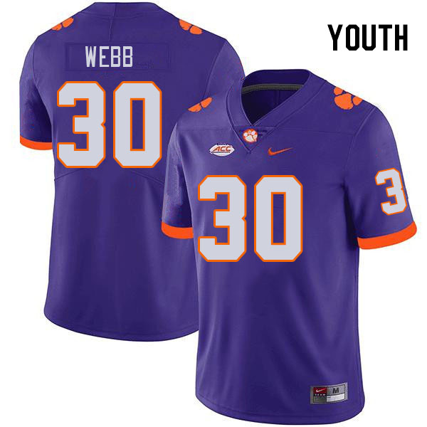 Youth Clemson Tigers Kylen Webb #30 College Purple NCAA Authentic Football Stitched Jersey 23OC30LO